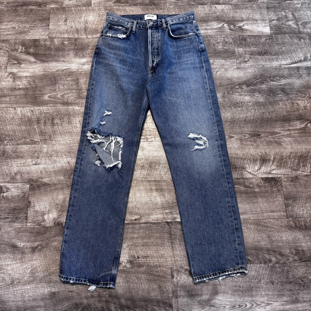 Agolde 90s High Rise Button Fly Straight Leg Distressed Jeans Womens Sz. 28